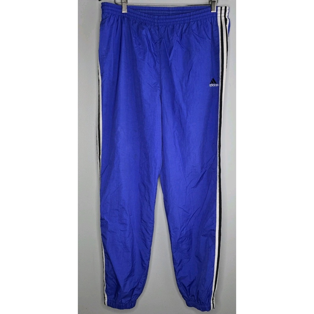 Vintage 90s Adidas Track Pants Men's Size L Blue Striped Baggy‎ Windbreaker